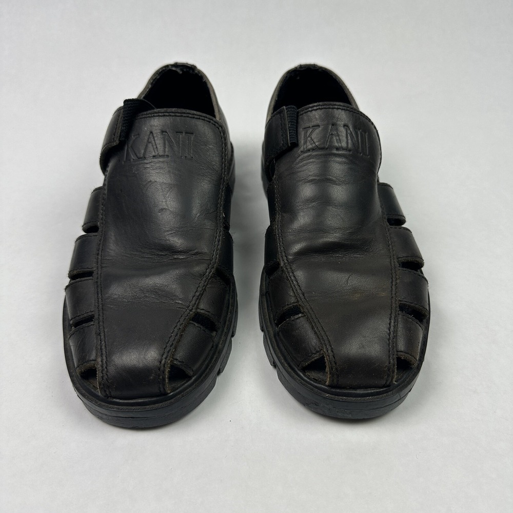 Karl Kani Fisherman Sandals Mens 9‎ Black Leather Lug Sole Vintage SN4565